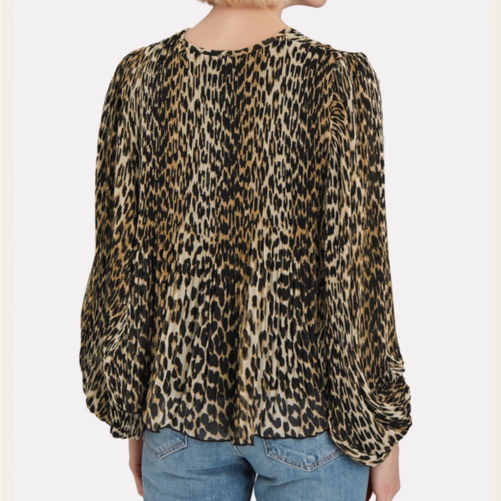 New Ganni plated georgette Leopard Top Blouse size M - Picture 13 of 15